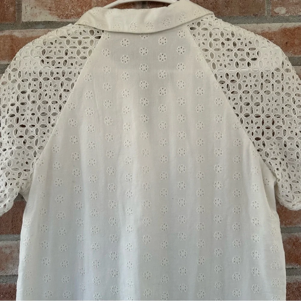 J. Crew Eyelet Collared Shirt Shift Dress Women’s 2 White Cotton Short Sleeve